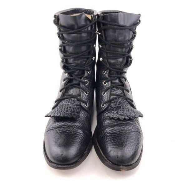 Justin L522 Pebbled Bullhide Leather Western Lace Up Boots  Justin L522 Bullhide Western Lacer Boots Womens 7.5 B